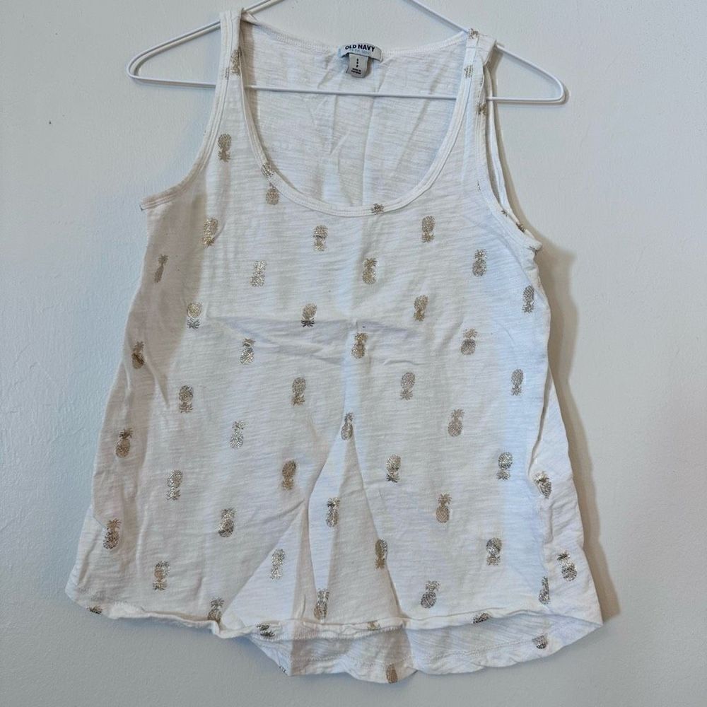 Old Navy Women's White Pineapple Pattern Tank Top Size Small